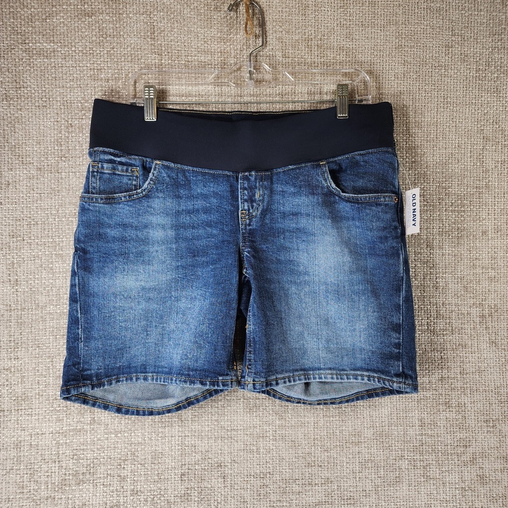 Old Navy Maternity Jean Shorts Womens 8 Blue Straight Front Low Panel Pocket NEW